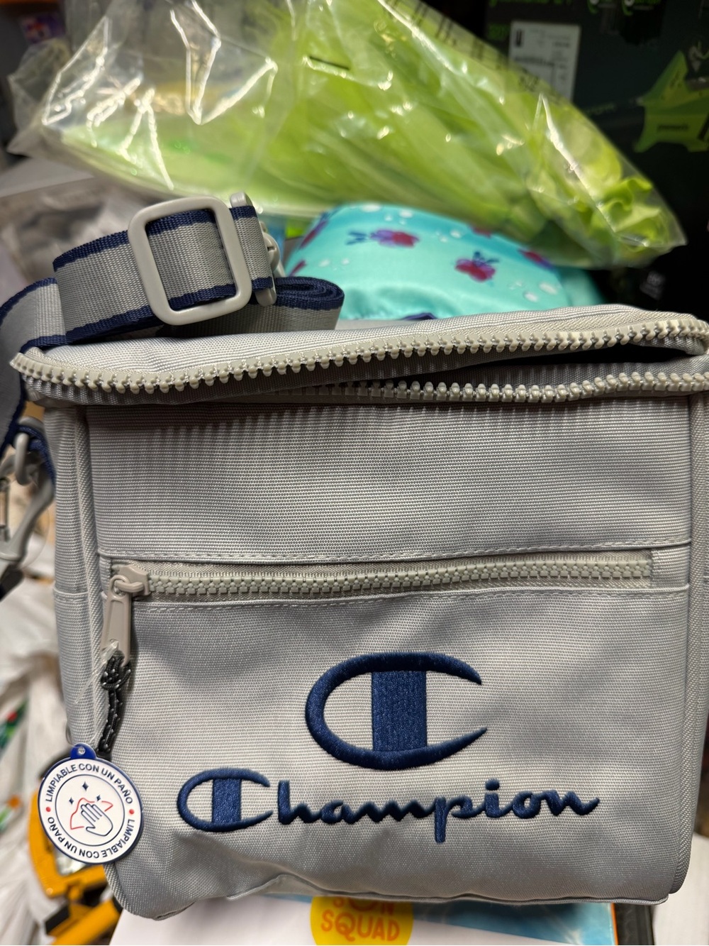 Champion Light Gray lunch  Bag with Navy Logo Embroidery
